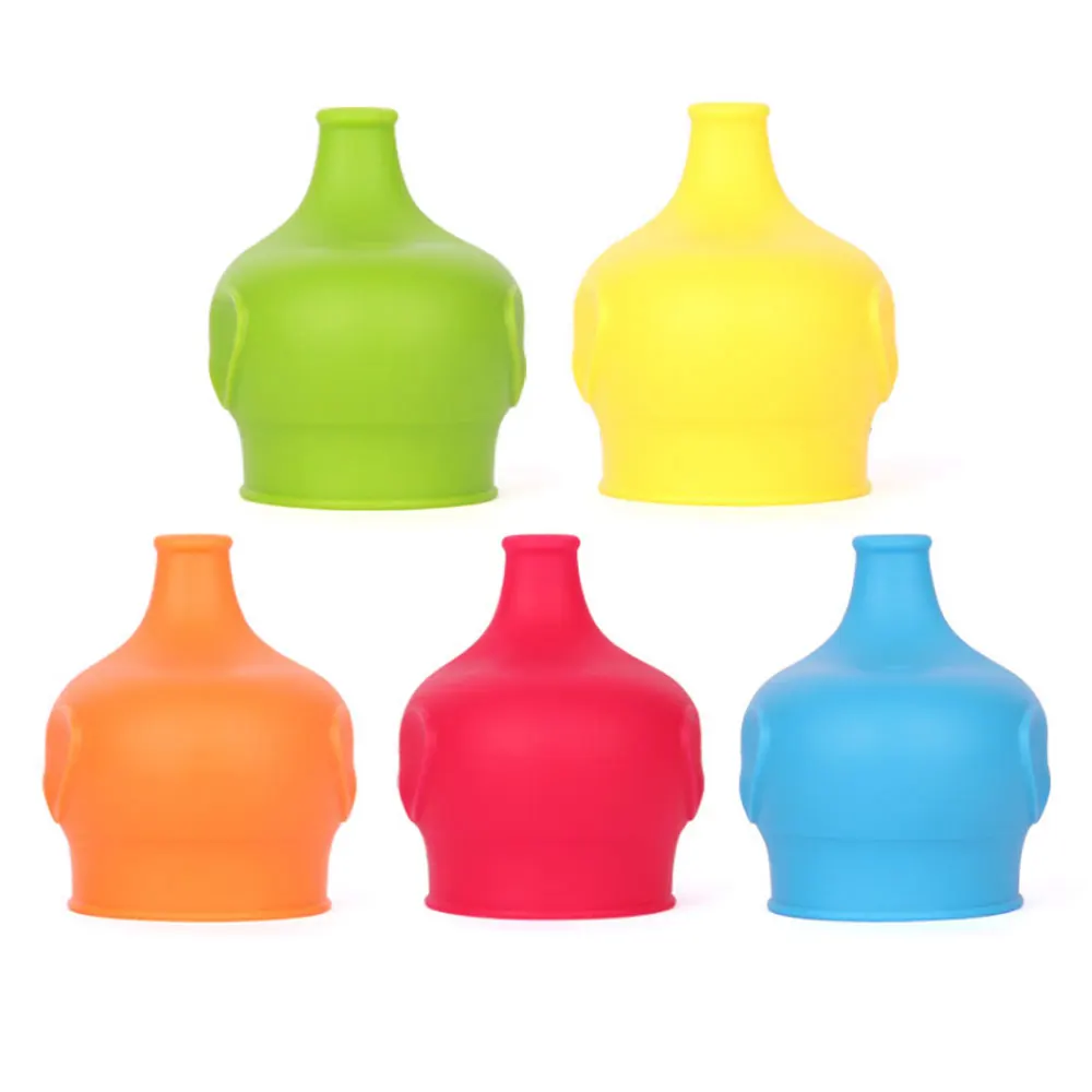 Elephant-Shaped Silicone Cup Lids For Children Kids Drink Bottle Stretchable Proof Leak Silicone Straw Cup Covers Bottle Cover