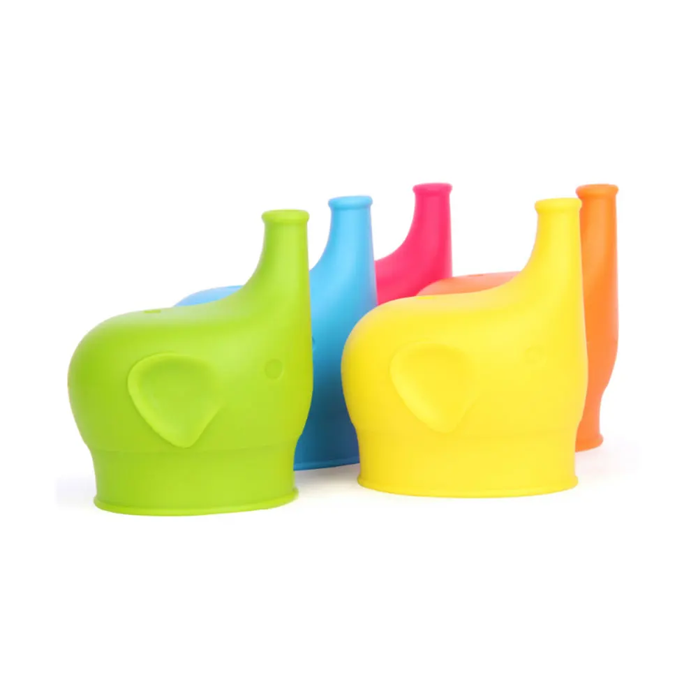 Elephant-Shaped Silicone Cup Lids For Children Kids Drink Bottle Stretchable Proof Leak Silicone Straw Cup Covers Bottle Cover