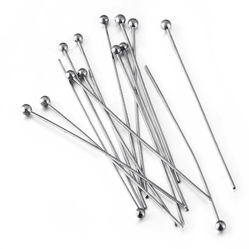 50pcs Stainless Steel Ball Head Pins for DIY Jewelry Making 12-40mm Head Pins Needlework Handmade Components Findings