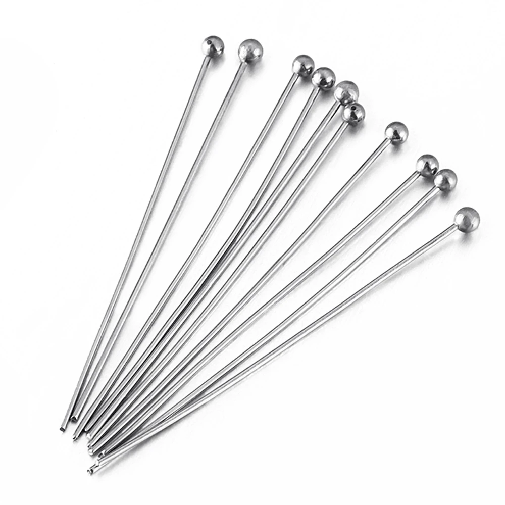 50pcs Stainless Steel Ball Head Pins for DIY Jewelry Making 12-40mm Head Pins Needlework Handmade Components Findings