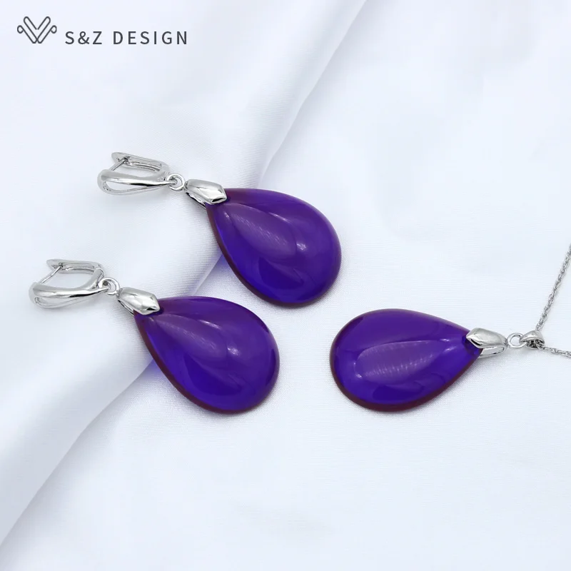 S&Z DESIGN New Exaggerate Big Water Drop Dangle Earrings Jewelry Sets For Women Personality Party Jewelry Pendant Necklace