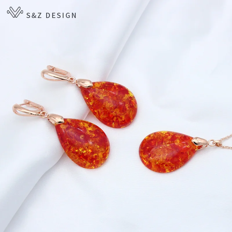 S&Z DESIGN New Exaggerate Big Water Drop Dangle Earrings Jewelry Sets For Women Personality Party Jewelry Pendant Necklace