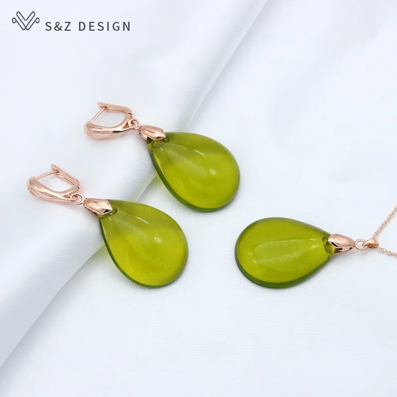 S&Z DESIGN New Exaggerate Big Water Drop Dangle Earrings Jewelry Sets For Women Personality Party Jewelry Pendant Necklace