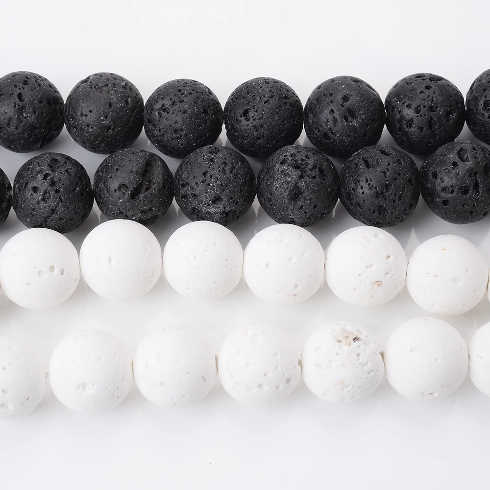 Natural Black White Lava Stone Beads Round Loose Beads Spacer Volcanic Rock For Jewelry Making DIY Bracelet Wholesale 4-14mm