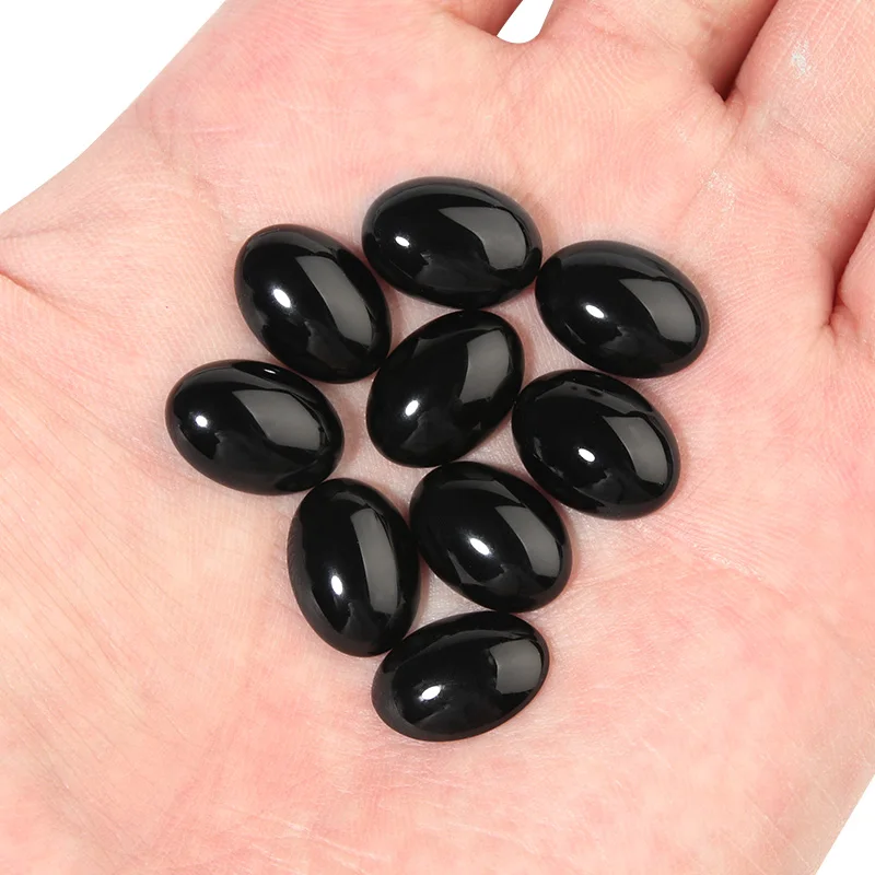 10pcs Natural Stone 10x14/13x18/18x25mm Oval Flatback Black Agate Spacer Cabochon For DIY Jewelry Making Earrings Accessories