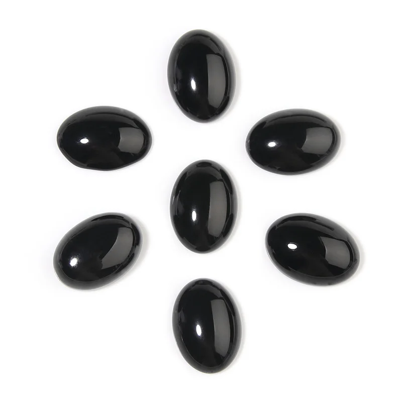 10pcs Natural Stone 10x14/13x18/18x25mm Oval Flatback Black Agate Spacer Cabochon For DIY Jewelry Making Earrings Accessories