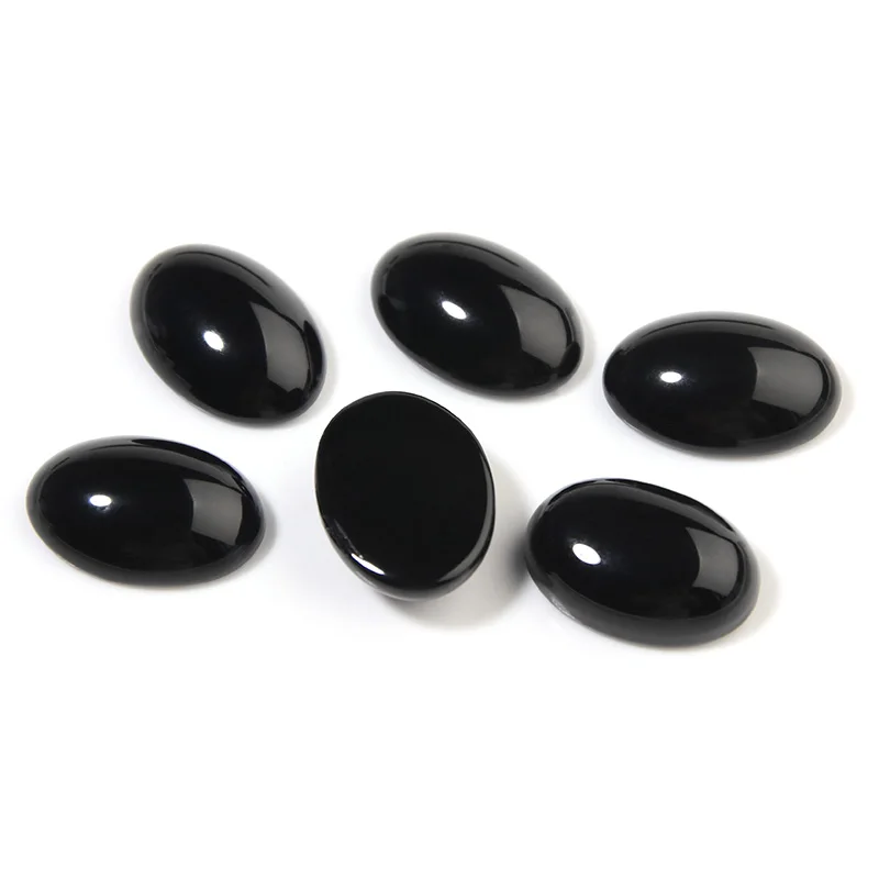 10pcs Natural Stone 10x14/13x18/18x25mm Oval Flatback Black Agate Spacer Cabochon For DIY Jewelry Making Earrings Accessories