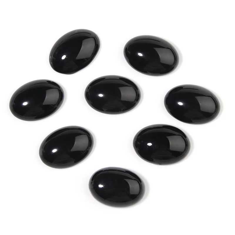 10pcs Natural Stone 10x14/13x18/18x25mm Oval Flatback Black Agate Spacer Cabochon For DIY Jewelry Making Earrings Accessories