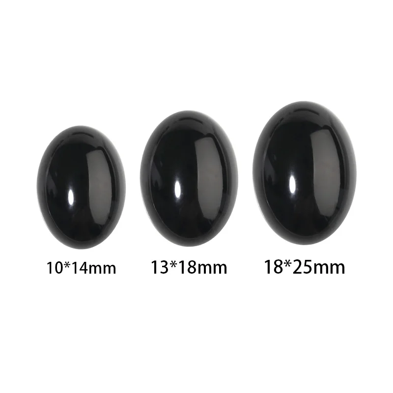 10pcs Natural Stone 10x14/13x18/18x25mm Oval Flatback Black Agate Spacer Cabochon For DIY Jewelry Making Earrings Accessories