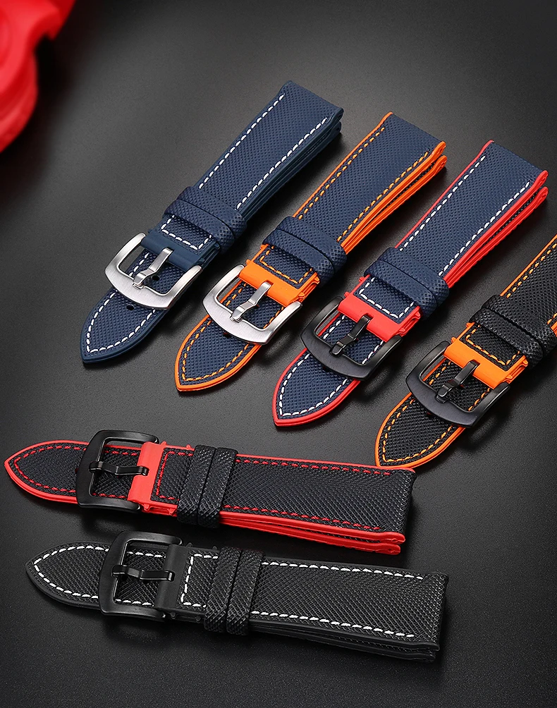 For Omega Tissot MIDO IWC Watchband 19 20mm 22mm Nylon Silicone Bottom Watch Strap Men Waterproof Rubber Wrist Band Accessories