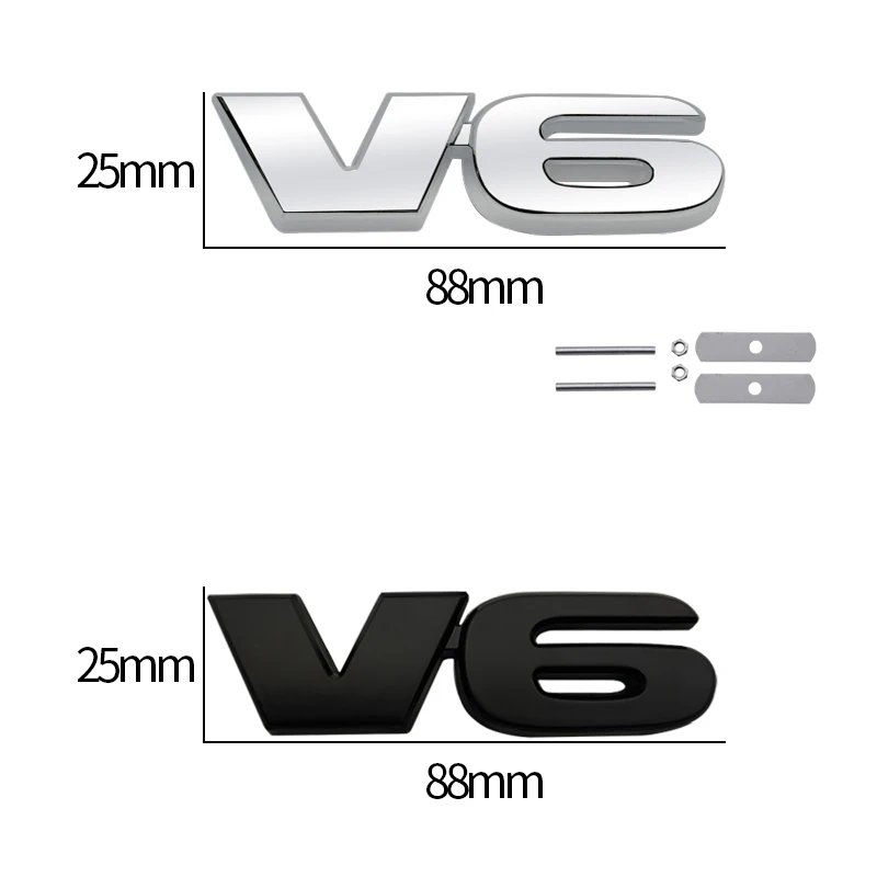 Car Accessories Metal Grille Emblem Rear Trunk Body V6 Badge Sticker For Mazda Ford Toyota Honda Suzuki JEEP Chevrolet SUV