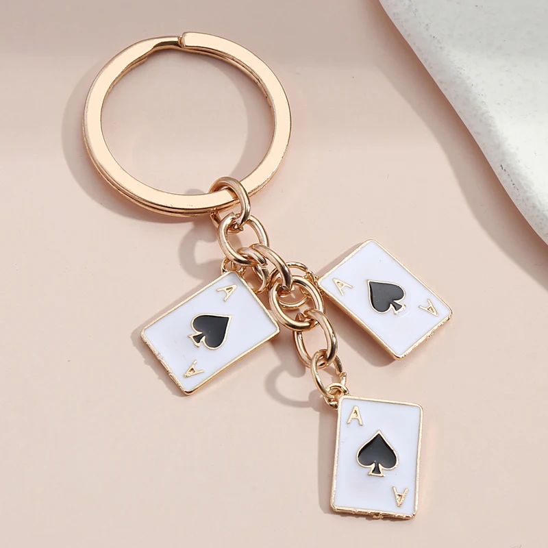 Cute Enamel Keychain Hearts Clubs And Spades Symbol Key Ring Poker Card Key Chains For Women Men DIY Handmade Jewelry