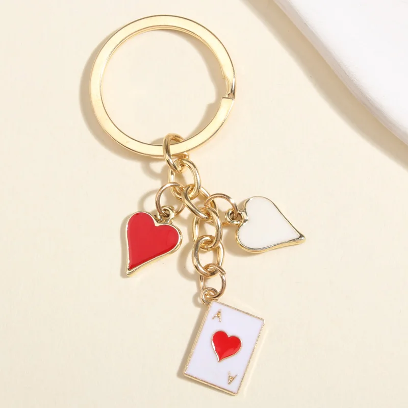 Cute Enamel Keychain Hearts Clubs And Spades Symbol Key Ring Poker Card Key Chains For Women Men DIY Handmade Jewelry