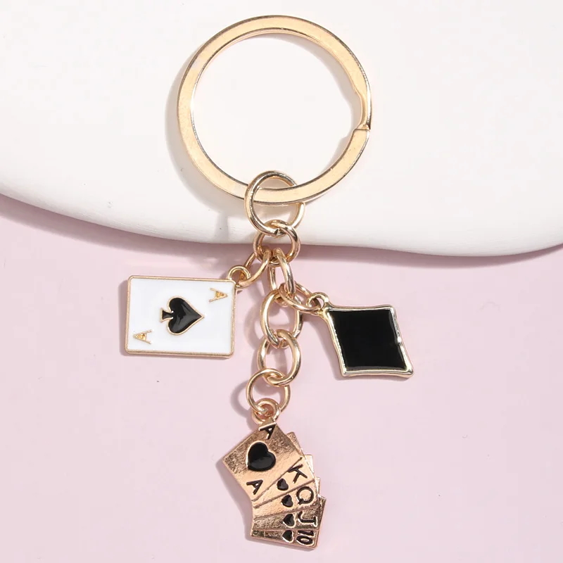 Cute Enamel Keychain Hearts Clubs And Spades Symbol Key Ring Poker Card Key Chains For Women Men DIY Handmade Jewelry