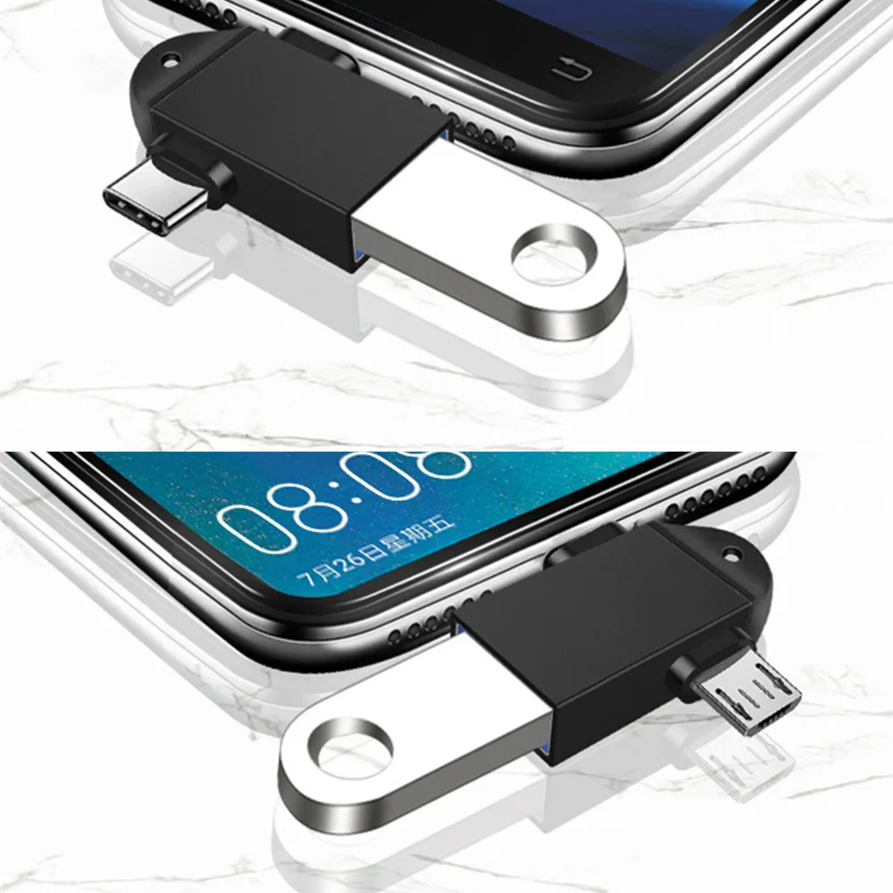 2 in 1 OTG Adapter USB 3.0 Female To Micro USB Male and USB C Male Connector Aluminum Alloy on The Go Converter For xiaomi