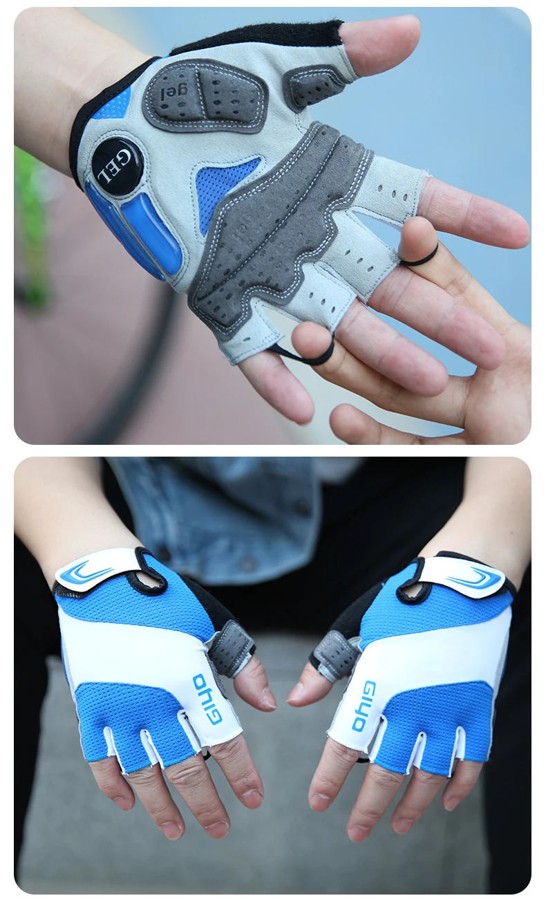 Giyo Half Finger Cycling Gloves Gel Palm Anti-Shock Wipe Sweat Design Lycra Fabric Mitten  MTB Road Bicycle Fingerless Glove