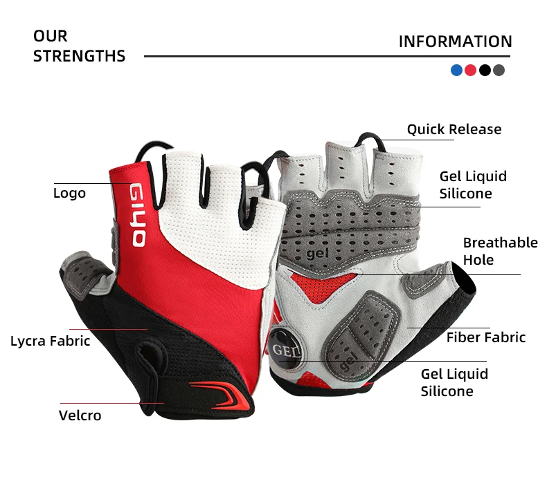 Giyo Half Finger Cycling Gloves Gel Palm Anti-Shock Wipe Sweat Design Lycra Fabric Mitten  MTB Road Bicycle Fingerless Glove