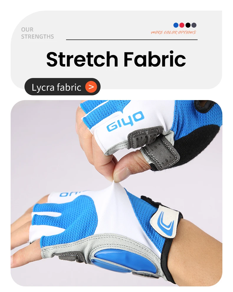 Giyo Half Finger Cycling Gloves Gel Palm Anti-Shock Wipe Sweat Design Lycra Fabric Mitten  MTB Road Bicycle Fingerless Glove