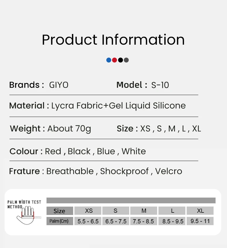 Giyo Half Finger Cycling Gloves Gel Palm Anti-Shock Wipe Sweat Design Lycra Fabric Mitten  MTB Road Bicycle Fingerless Glove