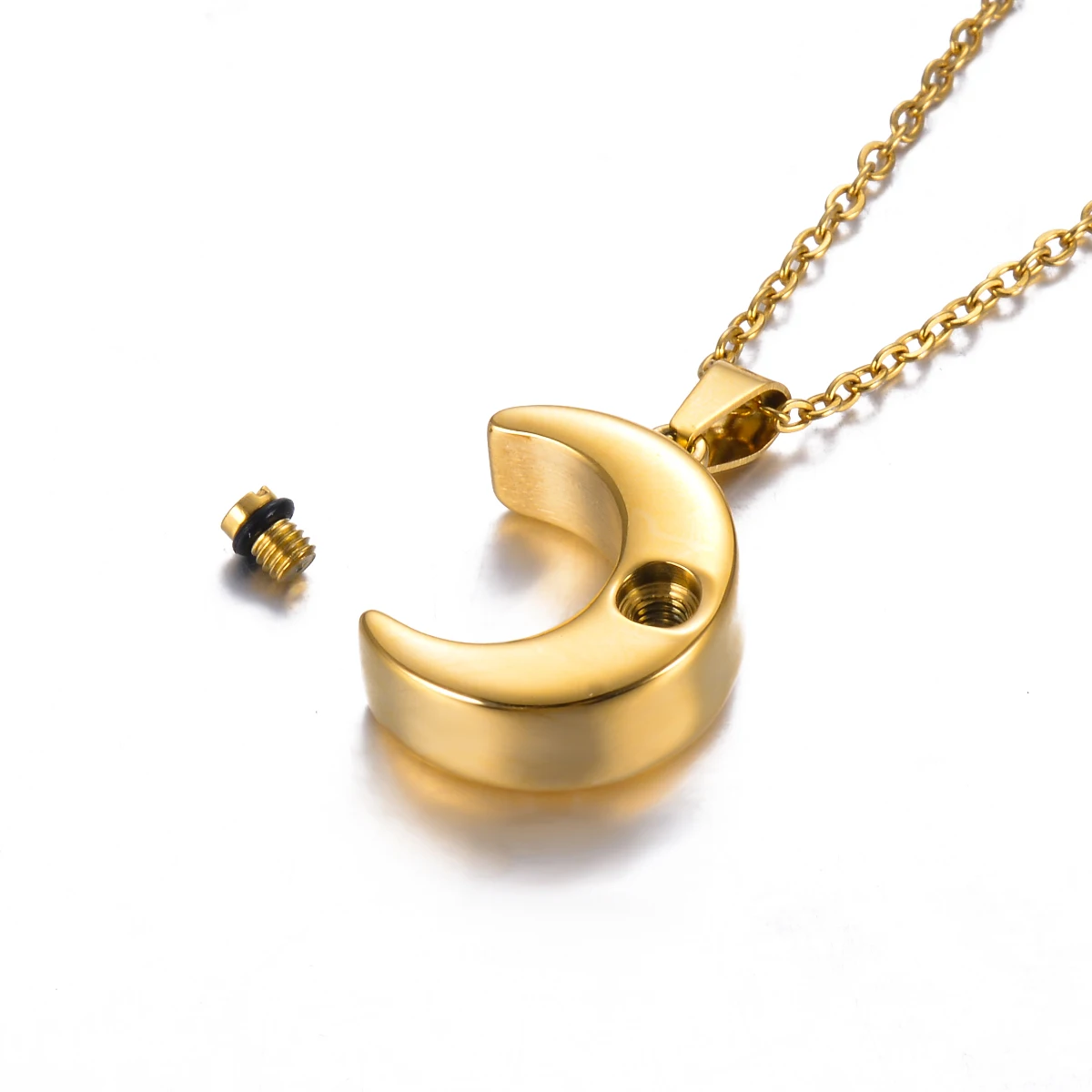 Smooth Moon Urn Necklaces Hold Human Pet Ashes Stainless Steel Memorial Pendent for Women Men Cremation Jewelry