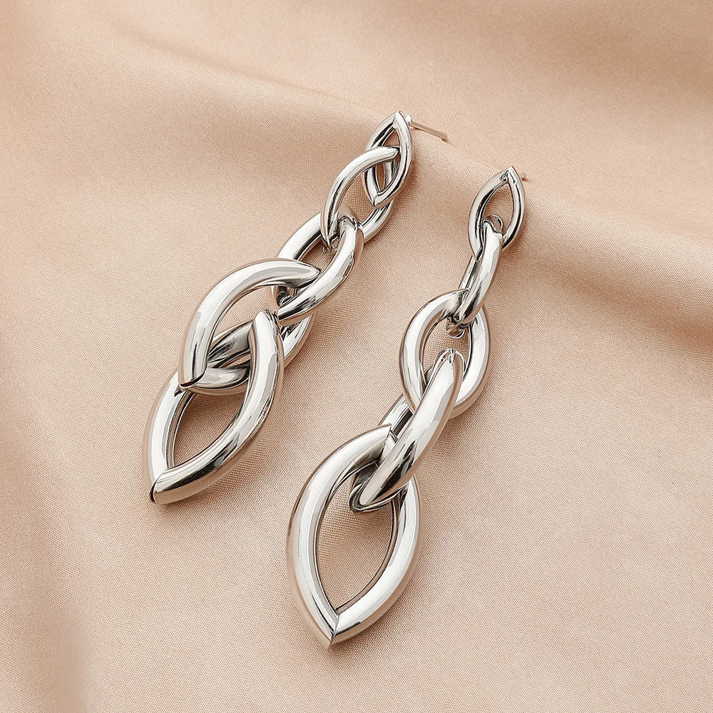 2022 New Women Stainless Steel Unusual Chain Earrings Fashion Drop Earrings 2021 Punk Gothic Chain Earrings For Female Jewelry