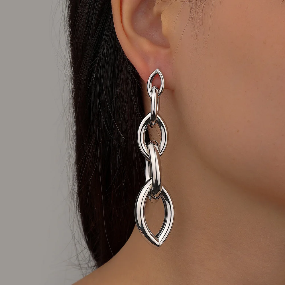 2022 New Women Stainless Steel Unusual Chain Earrings Fashion Drop Earrings 2021 Punk Gothic Chain Earrings For Female Jewelry