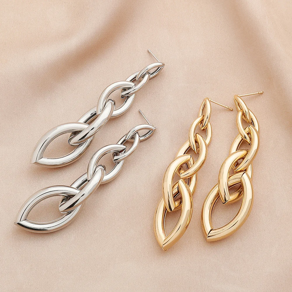 2022 New Women Stainless Steel Unusual Chain Earrings Fashion Drop Earrings 2021 Punk Gothic Chain Earrings For Female Jewelry