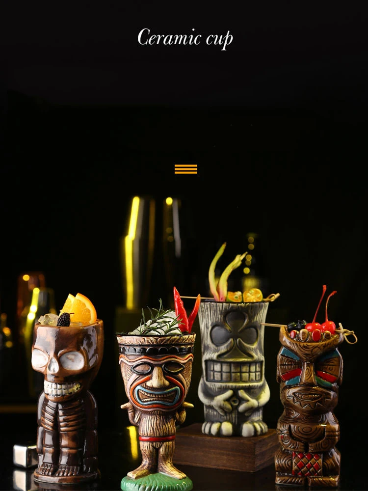 Tiki Mugs Ceramic Hawaiian Luau Party Mugs Drinkware, Cute Exotic Cocktail Glasses, Tiki Bar