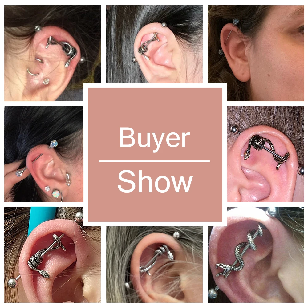 AOEDEJ Industrial Piercing Earring Women Stainless Steel Helix Ear Piercing Dragon Snake Long Earring Jewelry Barbell Earring