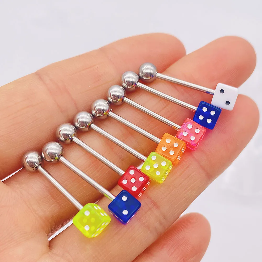 10 Pcs Tongue Nail Puncture Dice Ball Stripe Piercing Pin Ear Studs Screw Dice Female Earrings Lip Nails Piercing Body Jewelry