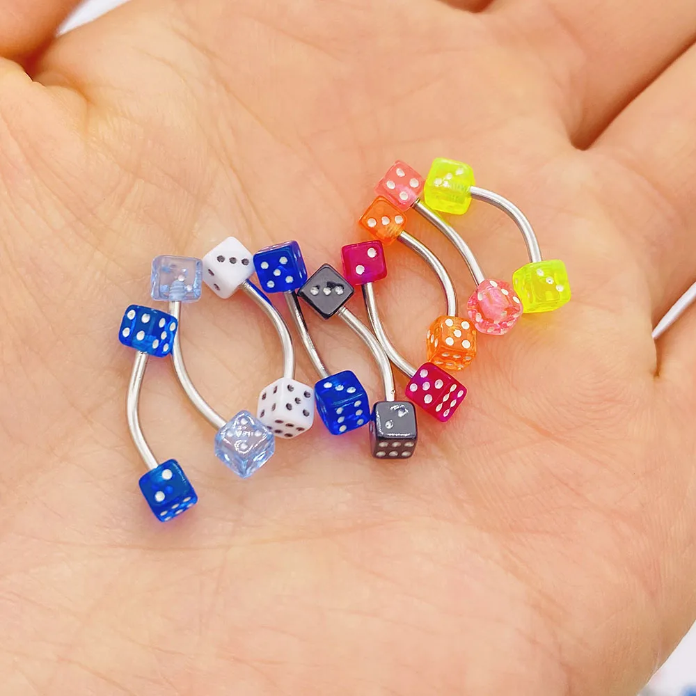 10 Pcs Tongue Nail Puncture Dice Ball Stripe Piercing Pin Ear Studs Screw Dice Female Earrings Lip Nails Piercing Body Jewelry
