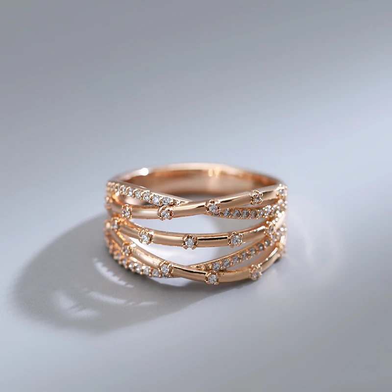 Kinel Unique Creative 585 Rose Gold Women Rings Micro-wax Inlay Natural Zircon Accessories Modern Party Fashion Daily Jewelry