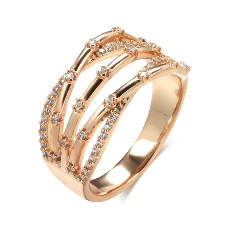 Kinel Unique Creative 585 Rose Gold Women Rings Micro-wax Inlay Natural Zircon Accessories Modern Party Fashion Daily Jewelry