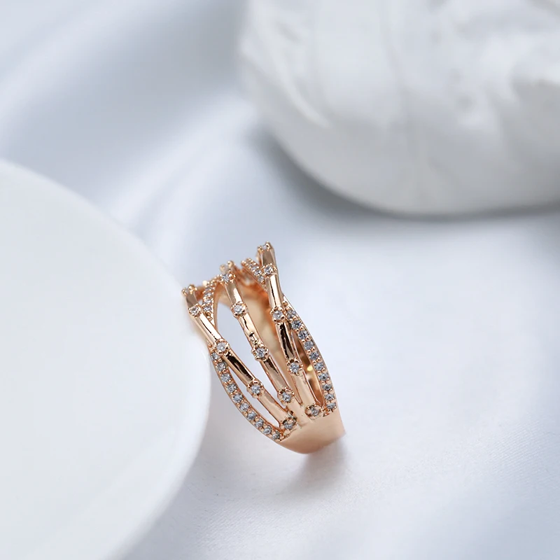 Kinel Unique Creative 585 Rose Gold Women Rings Micro-wax Inlay Natural Zircon Accessories Modern Party Fashion Daily Jewelry