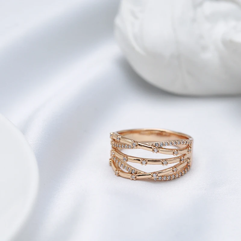 Kinel Unique Creative 585 Rose Gold Women Rings Micro-wax Inlay Natural Zircon Accessories Modern Party Fashion Daily Jewelry