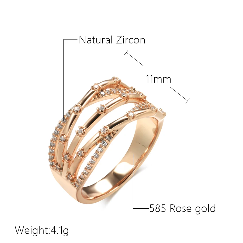 Kinel Unique Creative 585 Rose Gold Women Rings Micro-wax Inlay Natural Zircon Accessories Modern Party Fashion Daily Jewelry