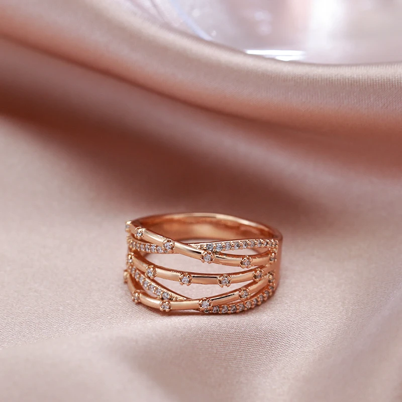 Kinel Unique Creative 585 Rose Gold Women Rings Micro-wax Inlay Natural Zircon Accessories Modern Party Fashion Daily Jewelry