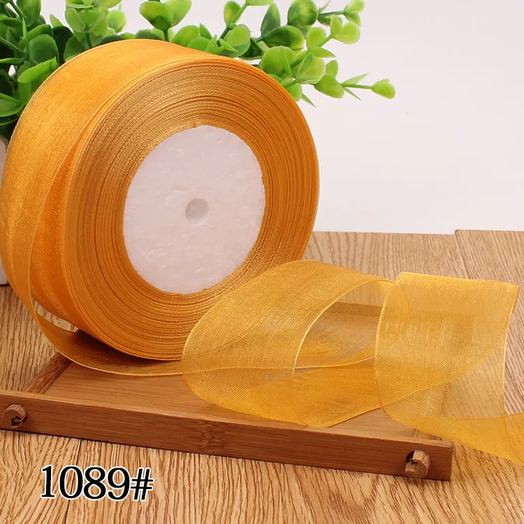 12/15/20/25/40/50mm (50 Yards/roll) Organza Stain Ribbon DIY Crafts Wedding for Party Decoration Cake Gift Bow Packaging Ribbon