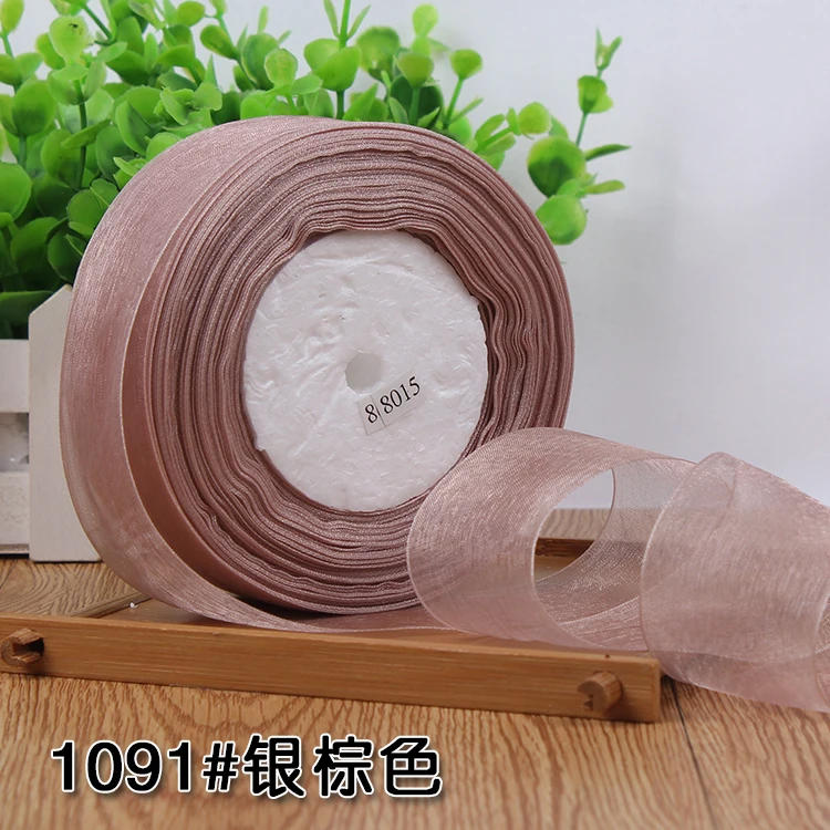 12/15/20/25/40/50mm (50 Yards/roll) Organza Stain Ribbon DIY Crafts Wedding for Party Decoration Cake Gift Bow Packaging Ribbon