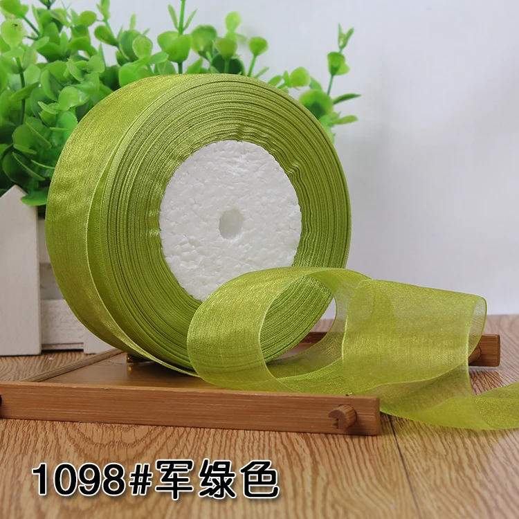 12/15/20/25/40/50mm (50 Yards/roll) Organza Stain Ribbon DIY Crafts Wedding for Party Decoration Cake Gift Bow Packaging Ribbon
