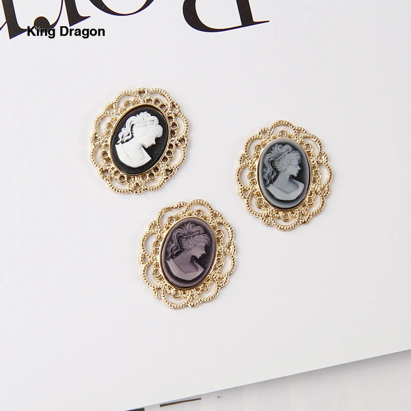 King Dragon Rhinestone Cameo Embellishment Used On Headband Decoration 29MM*25MM 5PCS/Lot Flat Back Gold Color KD617