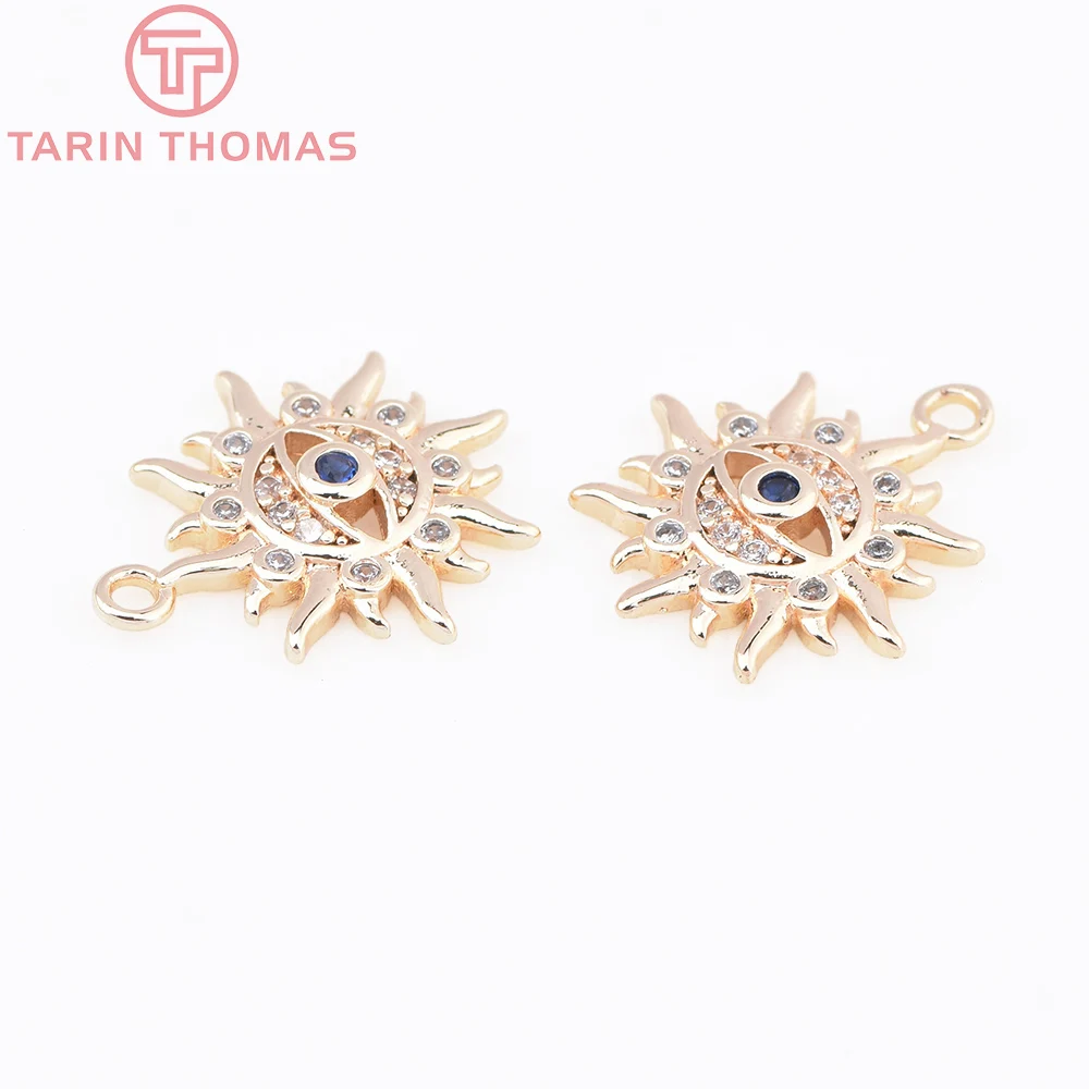 (1871)4PCS 12MM Hole 1.5MM 24K Gold Color Brass with Zircon Eye Charm Pendants for DIY Jewelry Making Findings Accessories