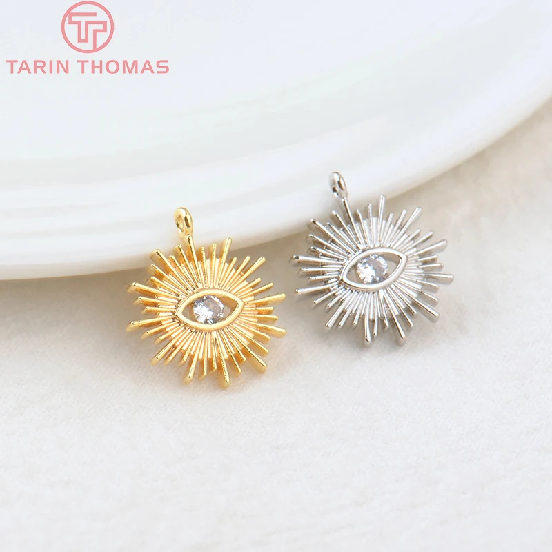 (1871)4PCS 12MM Hole 1.5MM 24K Gold Color Brass with Zircon Eye Charm Pendants for DIY Jewelry Making Findings Accessories