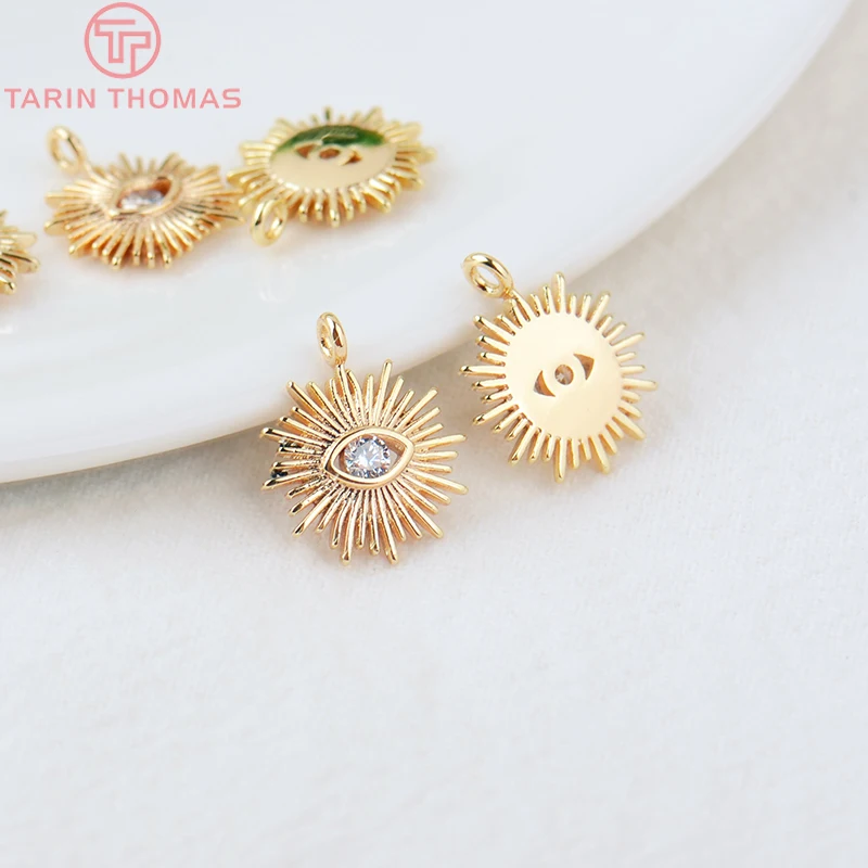 (1871)4PCS 12MM Hole 1.5MM 24K Gold Color Brass with Zircon Eye Charm Pendants for DIY Jewelry Making Findings Accessories