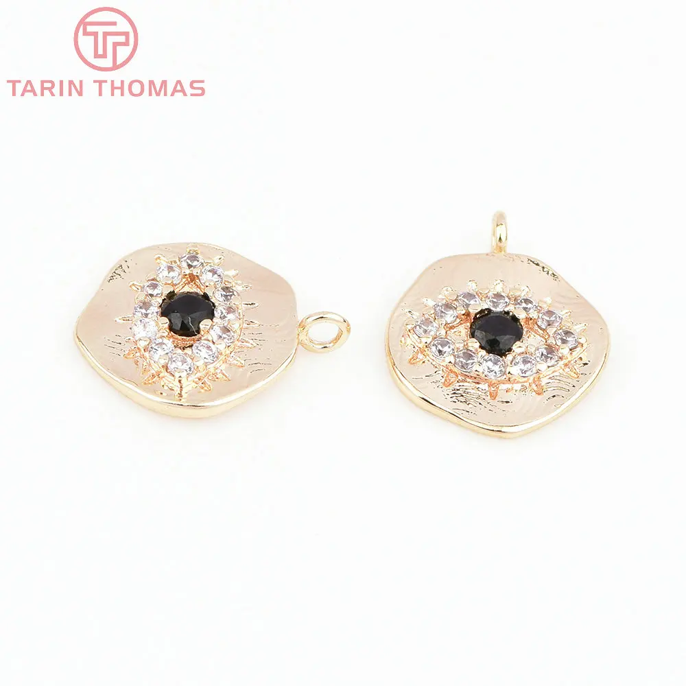 (1871)4PCS 12MM Hole 1.5MM 24K Gold Color Brass with Zircon Eye Charm Pendants for DIY Jewelry Making Findings Accessories