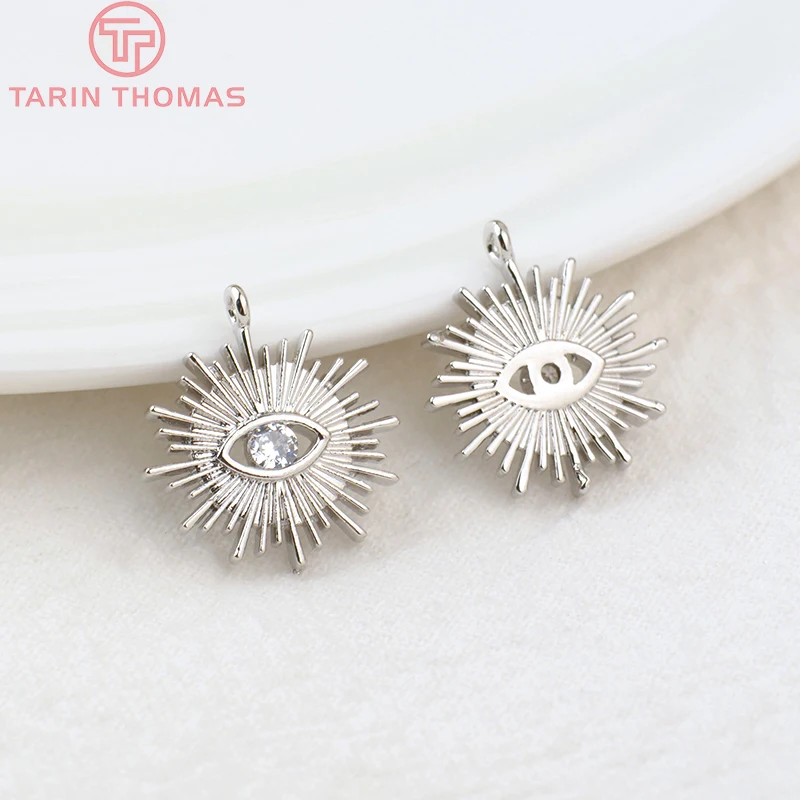 (1871)4PCS 12MM Hole 1.5MM 24K Gold Color Brass with Zircon Eye Charm Pendants for DIY Jewelry Making Findings Accessories