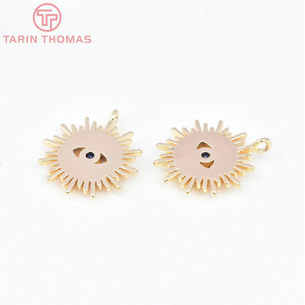 (1871)4PCS 12MM Hole 1.5MM 24K Gold Color Brass with Zircon Eye Charm Pendants for DIY Jewelry Making Findings Accessories