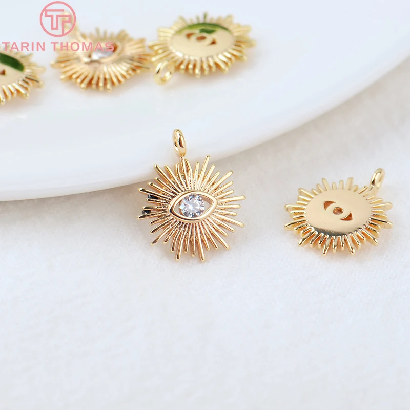 (1871)4PCS 12MM Hole 1.5MM 24K Gold Color Brass with Zircon Eye Charm Pendants for DIY Jewelry Making Findings Accessories