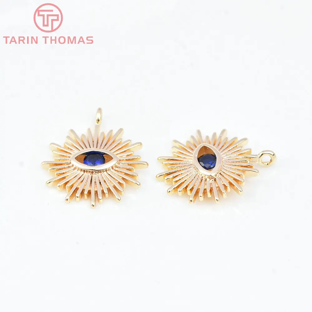 (1871)4PCS 12MM Hole 1.5MM 24K Gold Color Brass with Zircon Eye Charm Pendants for DIY Jewelry Making Findings Accessories