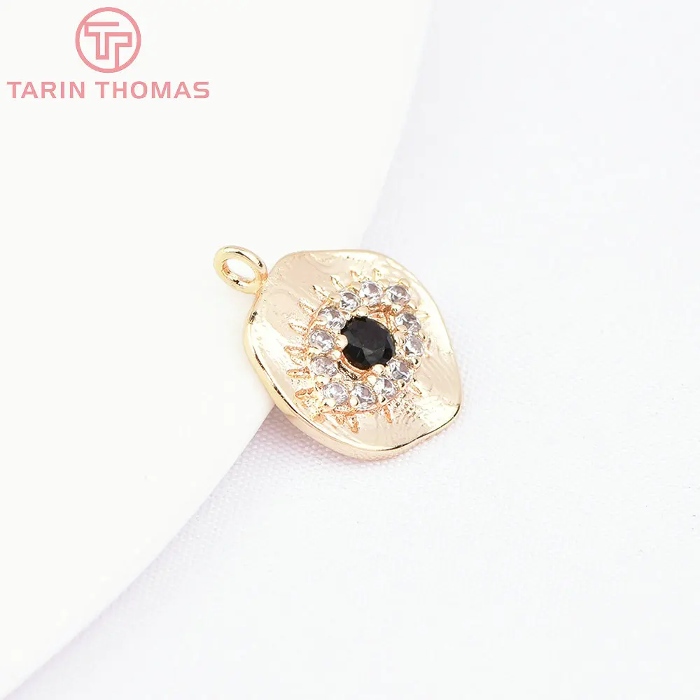(1871)4PCS 12MM Hole 1.5MM 24K Gold Color Brass with Zircon Eye Charm Pendants for DIY Jewelry Making Findings Accessories